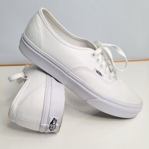 Vans Authentic Sneakers Womens White Canvas Low Top Lace Up Shoes